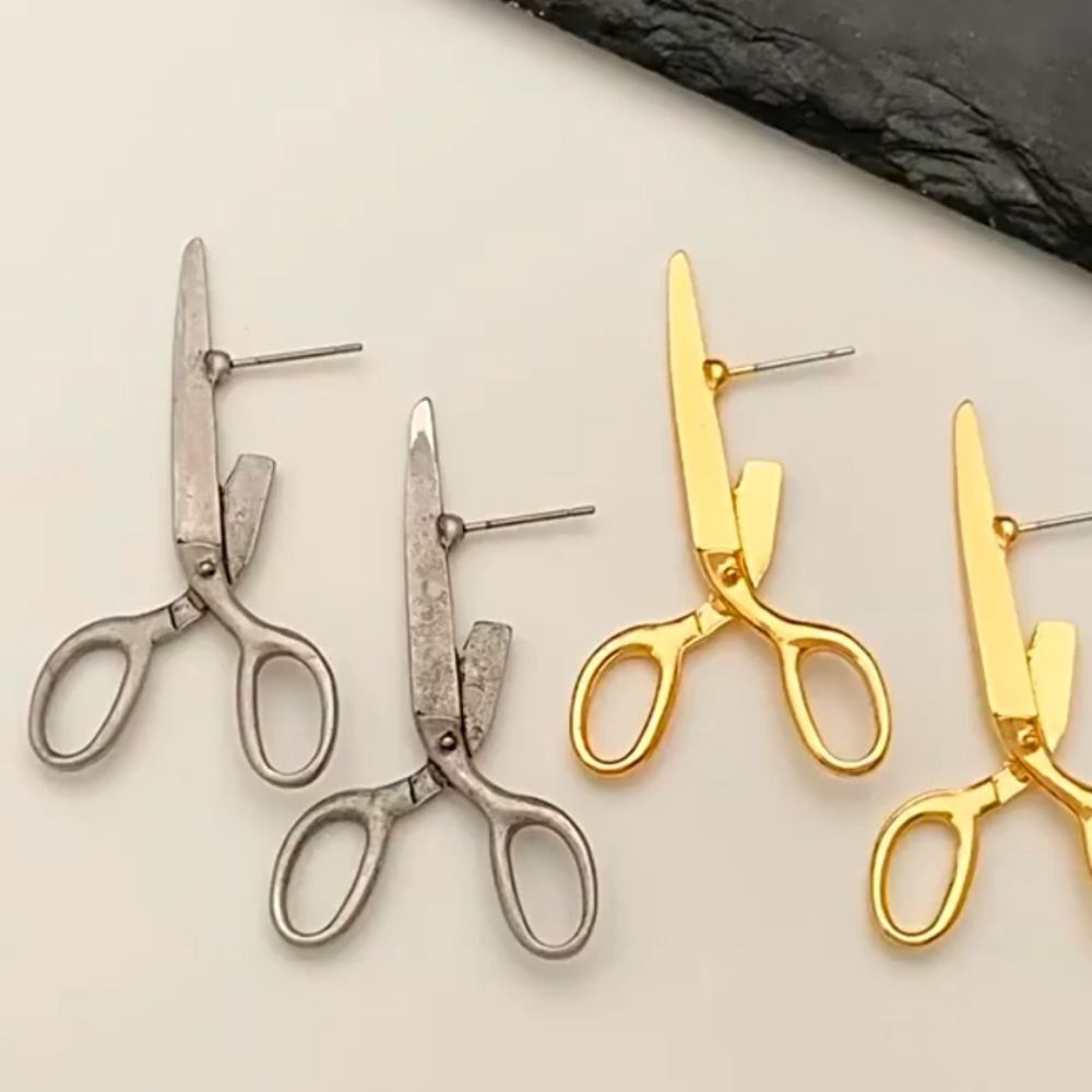 Metallic Scissors unique earrings - Picture 4 of 5